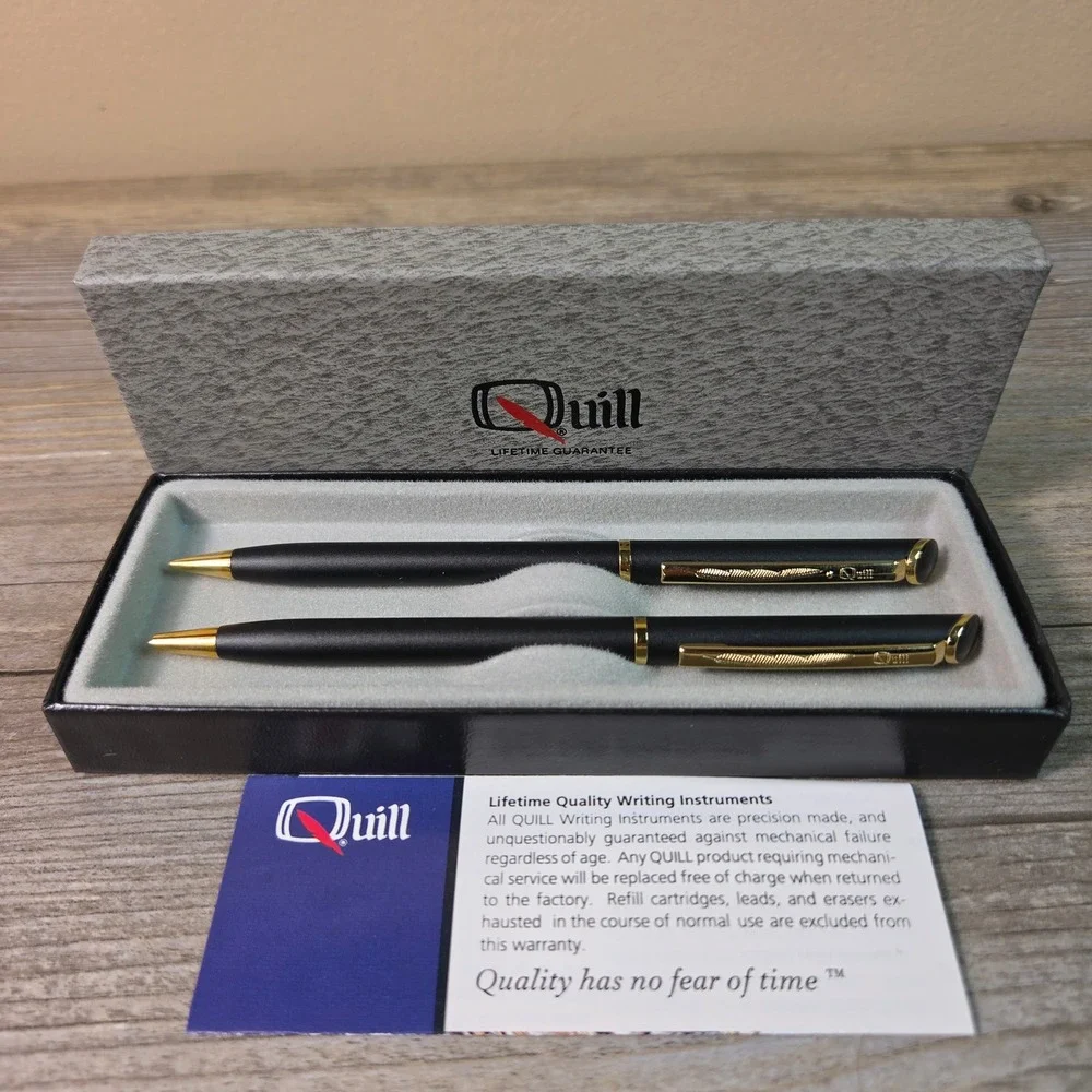 Quill Duratone Matte Black Pen and Pencil Set Gold Trim Vintage 400P/PLM Boxed